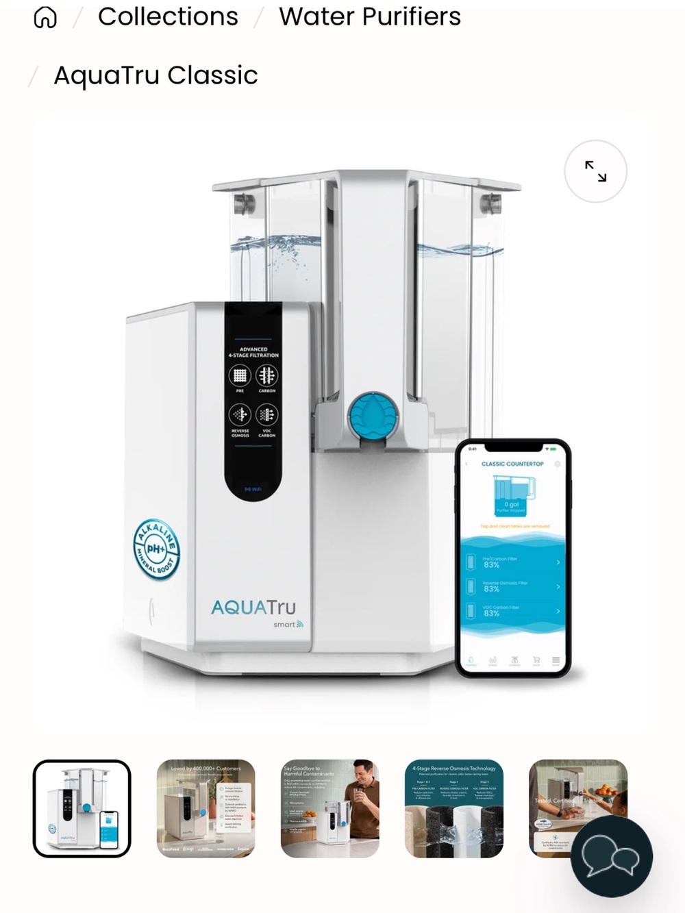 AquaTru Classic Countertop Water Purifier - White with Blue Accents
